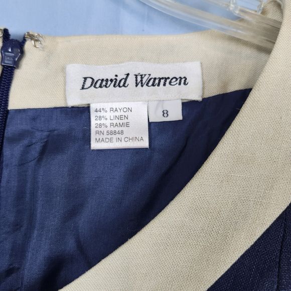 Vtg 80s? Sailor Stewardess Retro Linen Blend David Warren Dress Faux Wrap Sz 8 - Picture 4 of 14